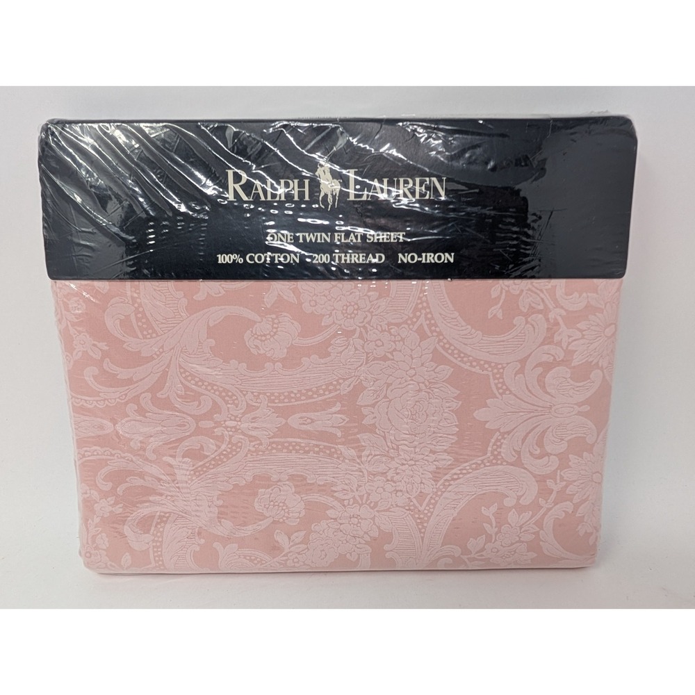 Ralph Lauren Avery Pink Floral Print Twin Flat Sheet Vintage 1980's